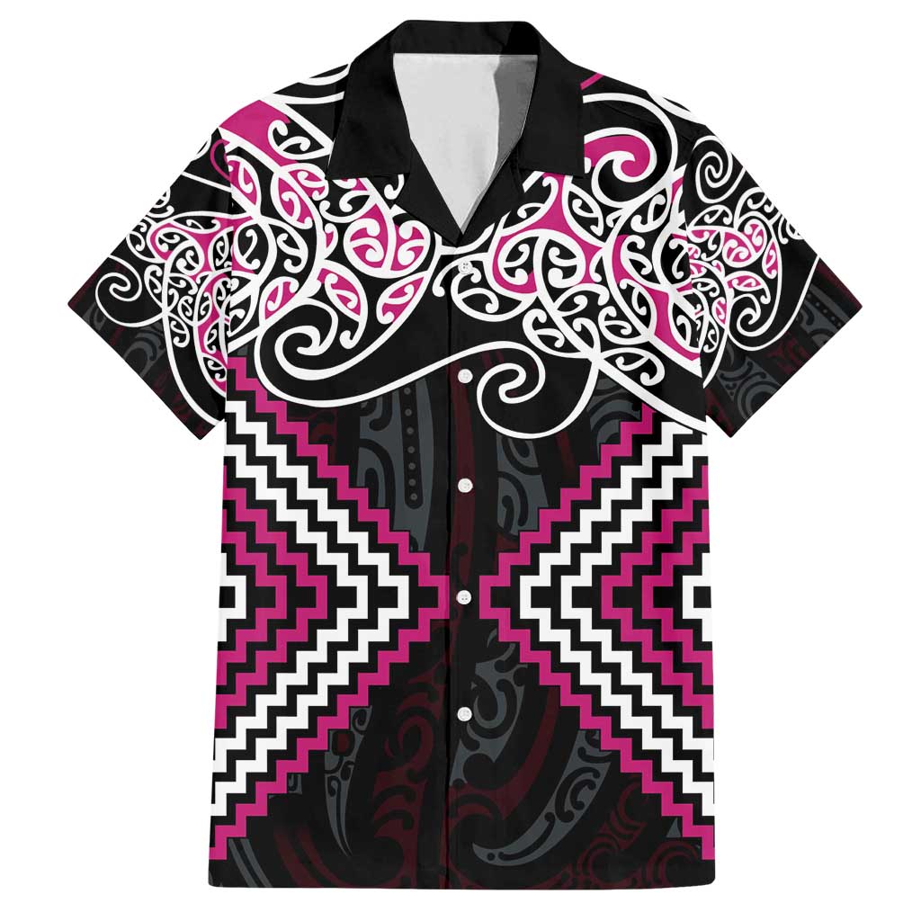 Pink Aotearoa Tukutuku Manawa Tapu Family Matching Off Shoulder Maxi Dress and Hawaiian Shirt Ta Moko Toi Maori LT9 Dad's Shirt - Short Sleeve Pink - Polynesian Pride