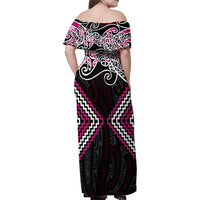 Pink Aotearoa Tukutuku Manawa Tapu Family Matching Off Shoulder Maxi Dress and Hawaiian Shirt Ta Moko Toi Maori LT9 - Polynesian Pride