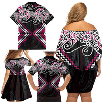 Pink Aotearoa Tukutuku Manawa Tapu Family Matching Off Shoulder Short Dress and Hawaiian Shirt Ta Moko Toi Maori LT9 - Polynesian Pride