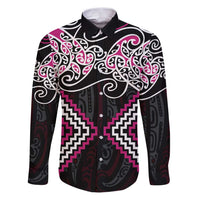 Pink Aotearoa Tukutuku Manawa Tapu Family Matching Puletasi and Hawaiian Shirt Ta Moko Toi Maori LT9 Dad's Shirt - Long Sleeve Pink - Polynesian Pride