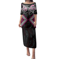 Pink Aotearoa Tukutuku Manawa Tapu Family Matching Puletasi and Hawaiian Shirt Ta Moko Toi Maori LT9 Mom's Dress Pink - Polynesian Pride