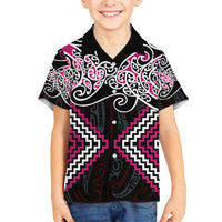 Pink Aotearoa Tukutuku Manawa Tapu Family Matching Short Sleeve Bodycon Dress and Hawaiian Shirt Ta Moko Toi Maori LT9 Son's Shirt Pink - Polynesian Pride