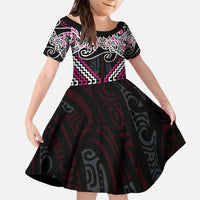 Pink Aotearoa Tukutuku Manawa Tapu Family Matching Summer Maxi Dress and Hawaiian Shirt Ta Moko Toi Maori LT9 Daughter's Dress Pink - Polynesian Pride