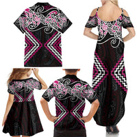 Pink Aotearoa Tukutuku Manawa Tapu Family Matching Summer Maxi Dress and Hawaiian Shirt Ta Moko Toi Maori LT9 - Polynesian Pride