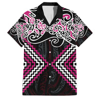 Pink Aotearoa Tukutuku Manawa Tapu Family Matching Summer Maxi Dress and Hawaiian Shirt Ta Moko Toi Maori LT9 Dad's Shirt - Short Sleeve Pink - Polynesian Pride