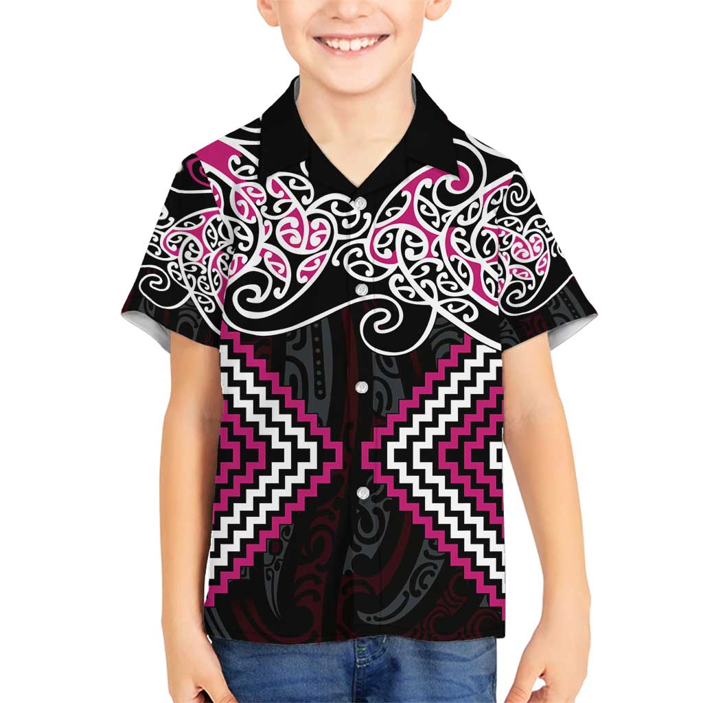 Pink Aotearoa Tukutuku Manawa Tapu Family Matching Tank Maxi Dress and Hawaiian Shirt Ta Moko Toi Maori LT9 Son's Shirt Pink - Polynesian Pride