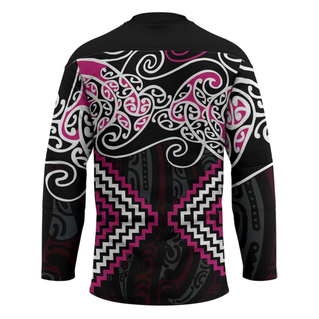 Pink Aotearoa Tukutuku Manawa Tapu Hockey Jersey Ta Moko Toi Maori - Polynesian Pride