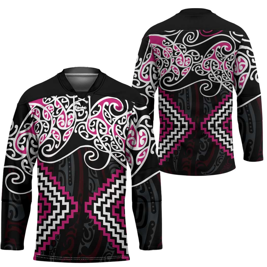 Pink Aotearoa Tukutuku Manawa Tapu Hockey Jersey Ta Moko Toi Maori - Polynesian Pride