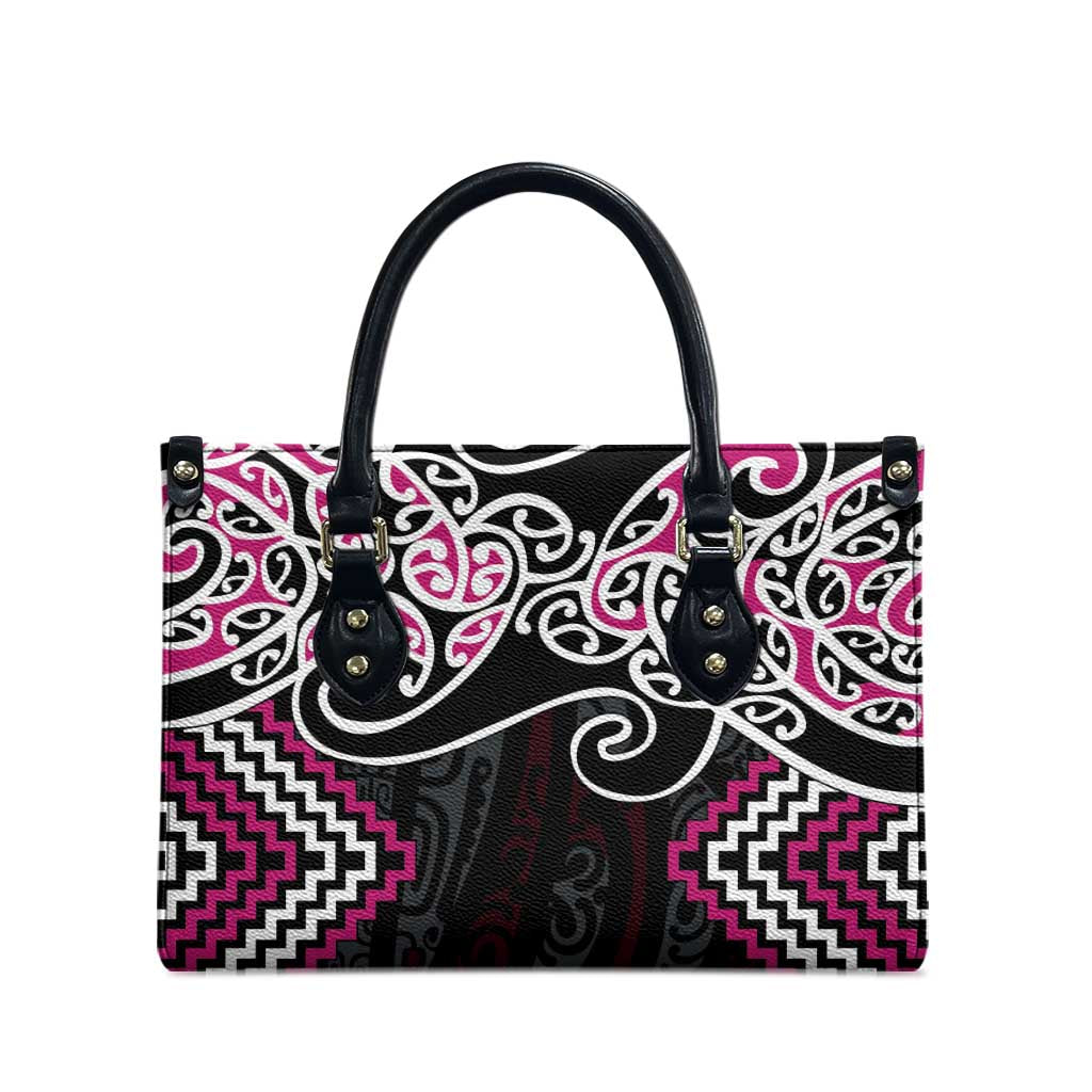 Pink Aotearoa Tukutuku Manawa Tapu Leather Bag Ta Moko Toi Maori - Polynesian Pride