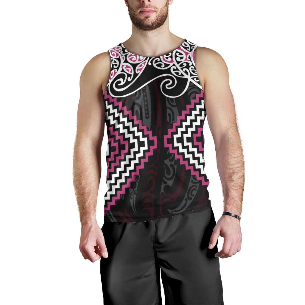 Pink Aotearoa Tukutuku Manawa Tapu Men Tank Top Ta Moko Toi Maori