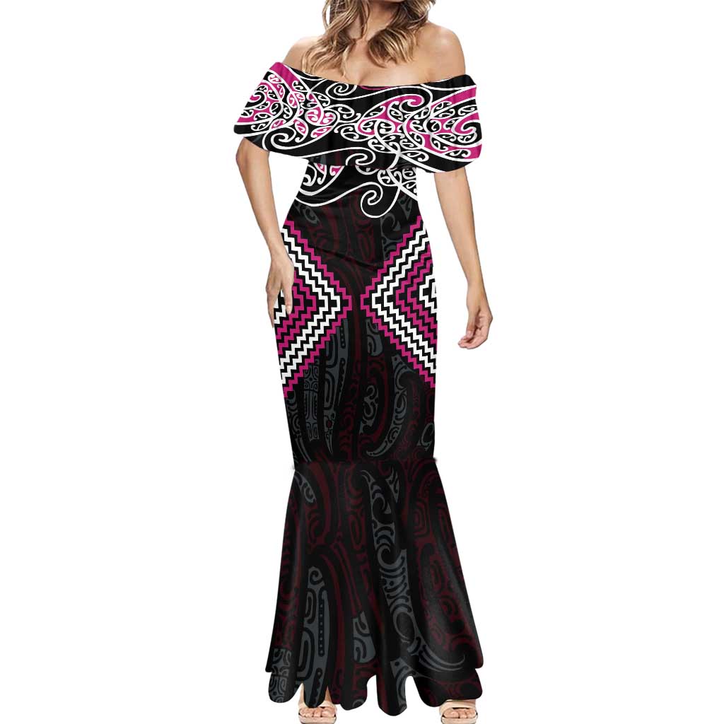 Pink Aotearoa Tukutuku Manawa Tapu Mermaid Dress Ta Moko Toi Maori