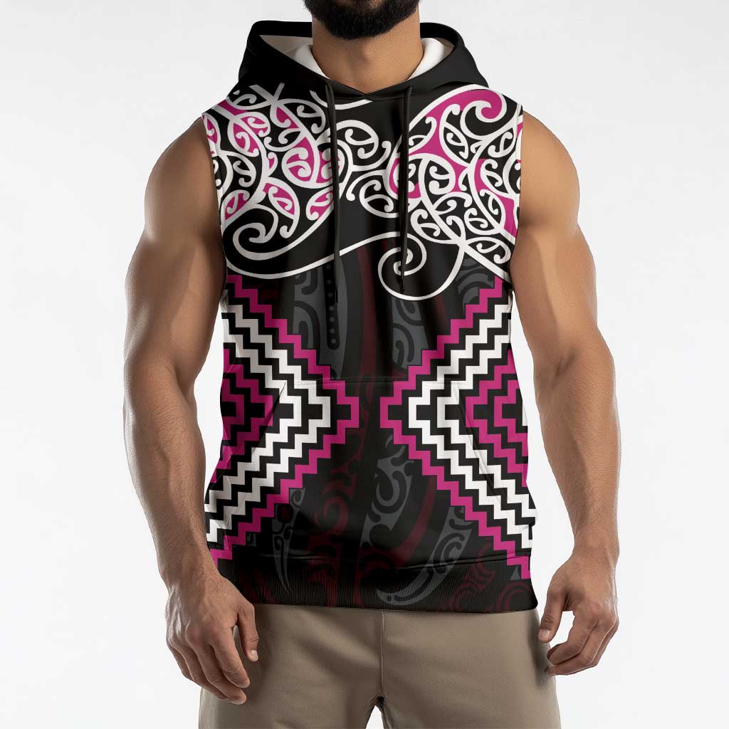Pink Aotearoa Tukutuku Manawa Tapu Sleeveless Hoodie Ta Moko Toi Maori - Polynesian Pride