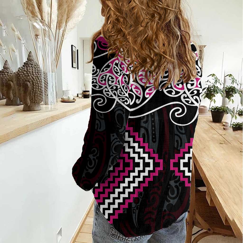 Pink Aotearoa Tukutuku Manawa Tapu Women Casual Shirt Ta Moko Toi Maori LT9 - Polynesian Pride