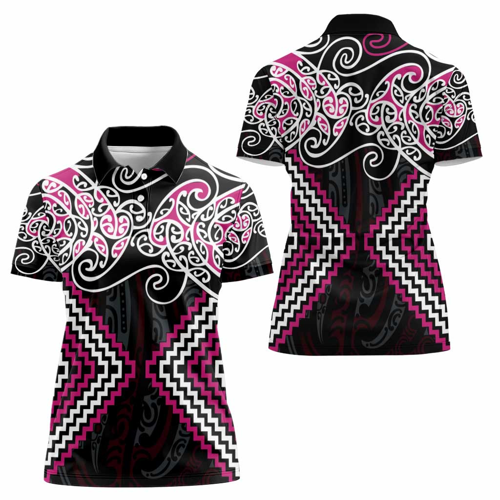 Pink Aotearoa Tukutuku Manawa Tapu Women Polo Shirt Ta Moko Toi Maori
