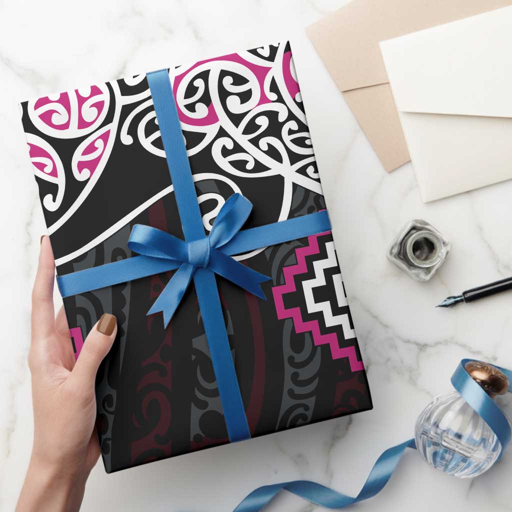 Pink Aotearoa Tukutuku Manawa Tapu Wrapping Paper Ta Moko Toi Maori - Polynesian Pride