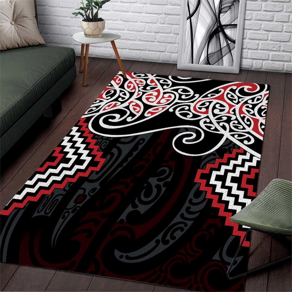 Red Aotearoa Tukutuku Manawa Tapu Area Rug Ta Moko Toi Maori LT9 Red - Polynesian Pride