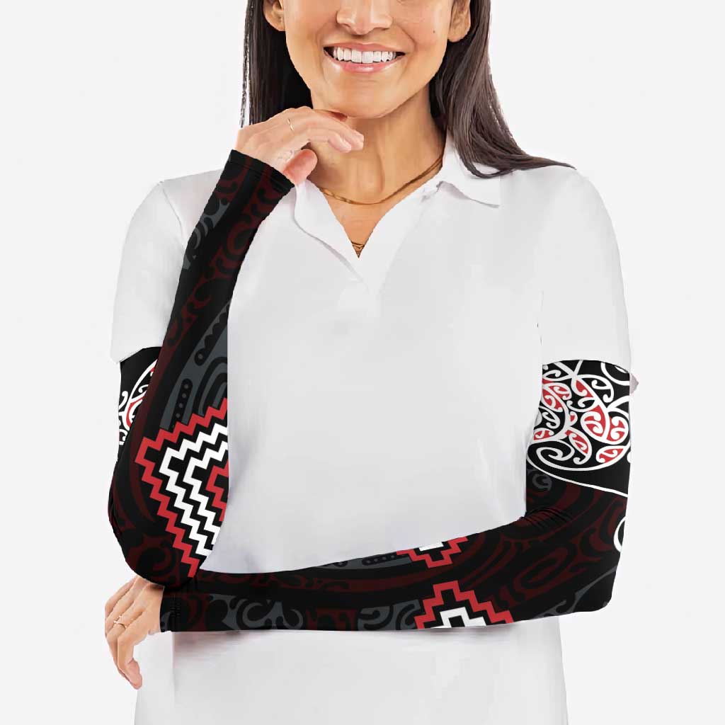 Red Aotearoa Tukutuku Manawa Tapu Arm Sleeves Ta Moko Toi Maori - Polynesian Pride