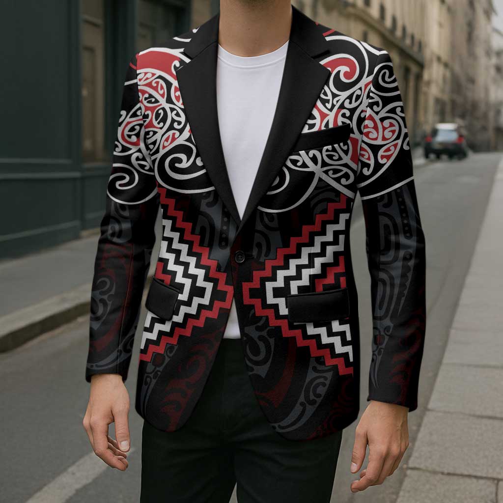 Red Aotearoa Tukutuku Manawa Tapu Blazer Ta Moko Toi Maori - Polynesian Pride