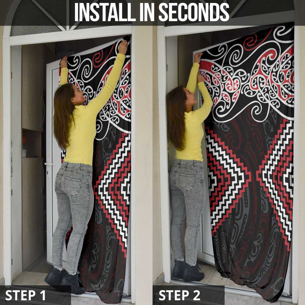 Red Aotearoa Tukutuku Manawa Tapu Door Cover Ta Moko Toi Maori - Polynesian Pride