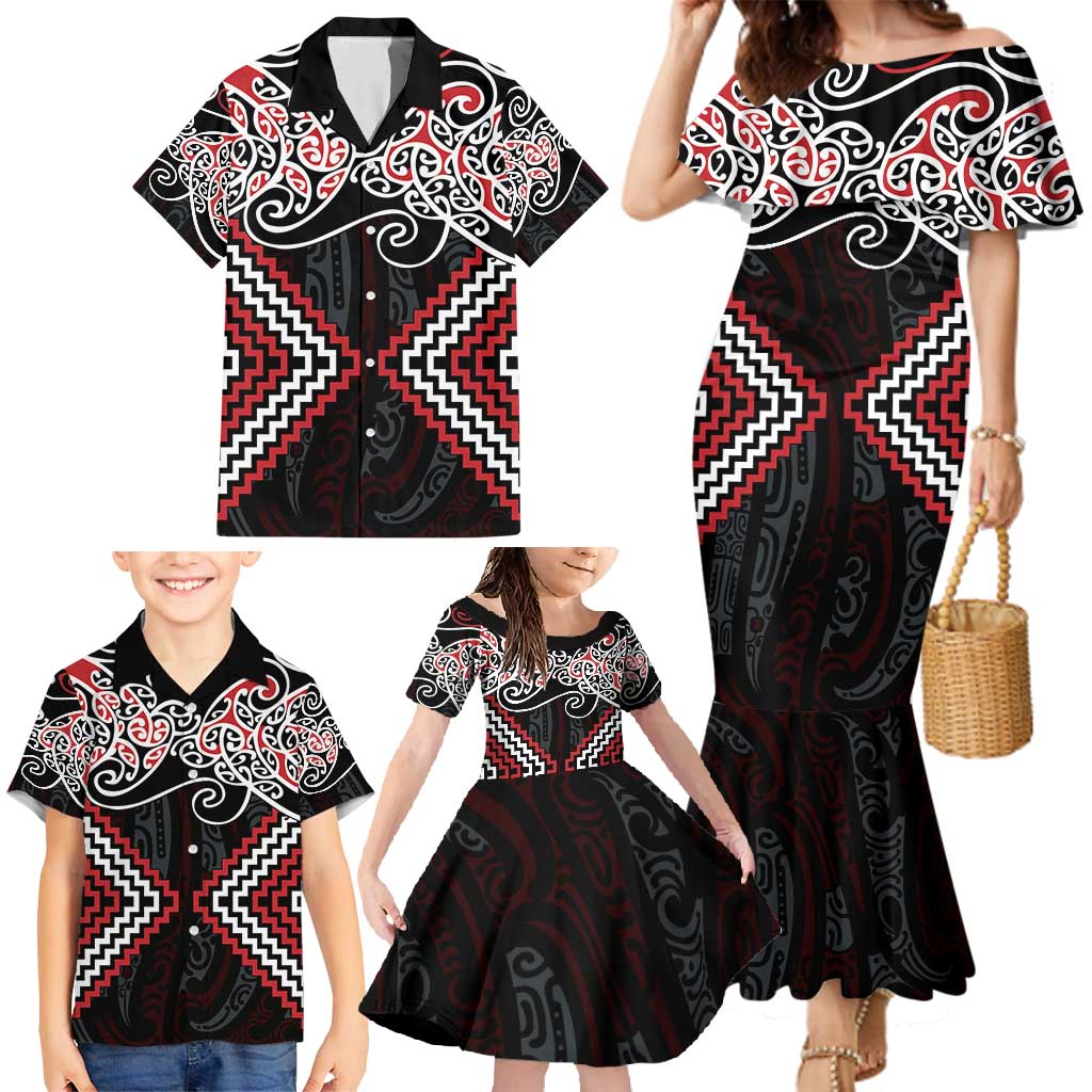 Red Aotearoa Tukutuku Manawa Tapu Family Matching Mermaid Dress and Hawaiian Shirt Ta Moko Toi Maori LT9 - Polynesian Pride