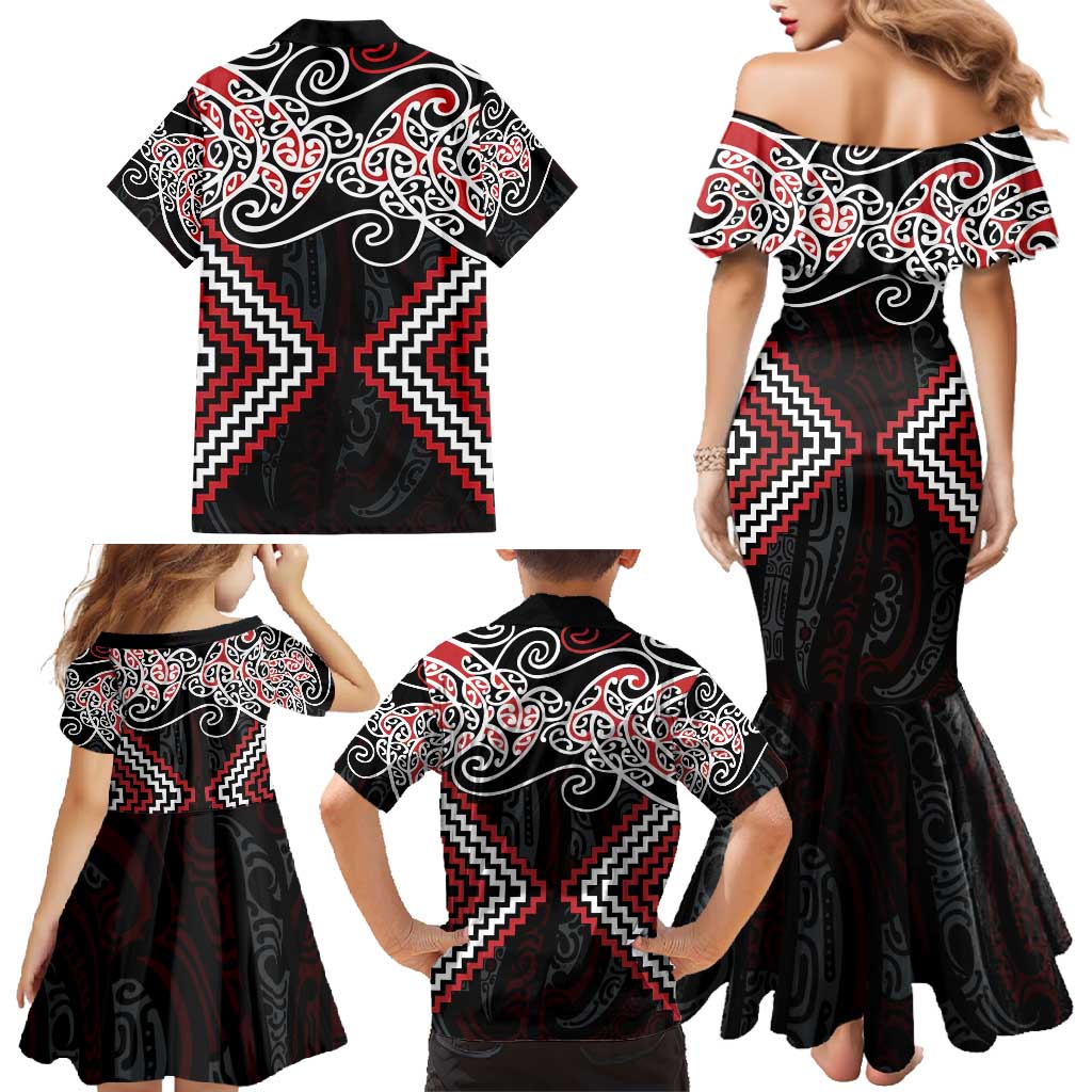 Red Aotearoa Tukutuku Manawa Tapu Family Matching Mermaid Dress and Hawaiian Shirt Ta Moko Toi Maori LT9 - Polynesian Pride