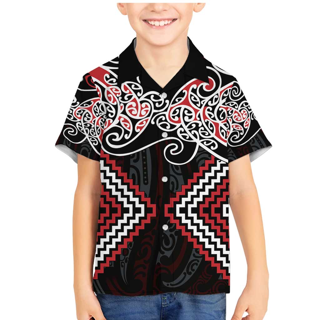 Red Aotearoa Tukutuku Manawa Tapu Family Matching Mermaid Dress and Hawaiian Shirt Ta Moko Toi Maori LT9 Son's Shirt Red - Polynesian Pride
