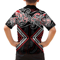 Red Aotearoa Tukutuku Manawa Tapu Family Matching Off The Shoulder Long Sleeve Dress and Hawaiian Shirt Ta Moko Toi Maori LT9 - Polynesian Pride