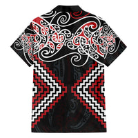 Red Aotearoa Tukutuku Manawa Tapu Family Matching Off The Shoulder Long Sleeve Dress and Hawaiian Shirt Ta Moko Toi Maori LT9 - Polynesian Pride