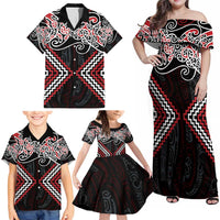 Red Aotearoa Tukutuku Manawa Tapu Family Matching Off Shoulder Maxi Dress and Hawaiian Shirt Ta Moko Toi Maori LT9 - Polynesian Pride