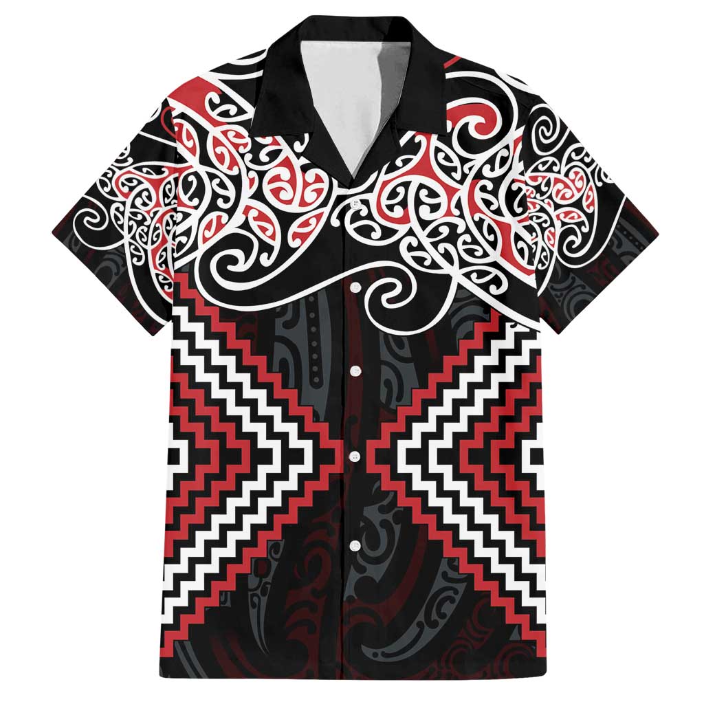 Red Aotearoa Tukutuku Manawa Tapu Family Matching Off Shoulder Maxi Dress and Hawaiian Shirt Ta Moko Toi Maori LT9 Dad's Shirt - Short Sleeve Red - Polynesian Pride