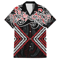 Red Aotearoa Tukutuku Manawa Tapu Family Matching Off Shoulder Maxi Dress and Hawaiian Shirt Ta Moko Toi Maori LT9 Dad's Shirt - Short Sleeve Red - Polynesian Pride