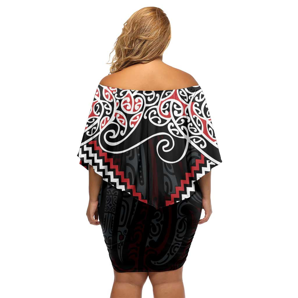 Red Aotearoa Tukutuku Manawa Tapu Family Matching Off Shoulder Short Dress and Hawaiian Shirt Ta Moko Toi Maori LT9 - Polynesian Pride