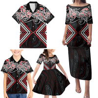 Red Aotearoa Tukutuku Manawa Tapu Family Matching Puletasi and Hawaiian Shirt Ta Moko Toi Maori LT9 - Polynesian Pride