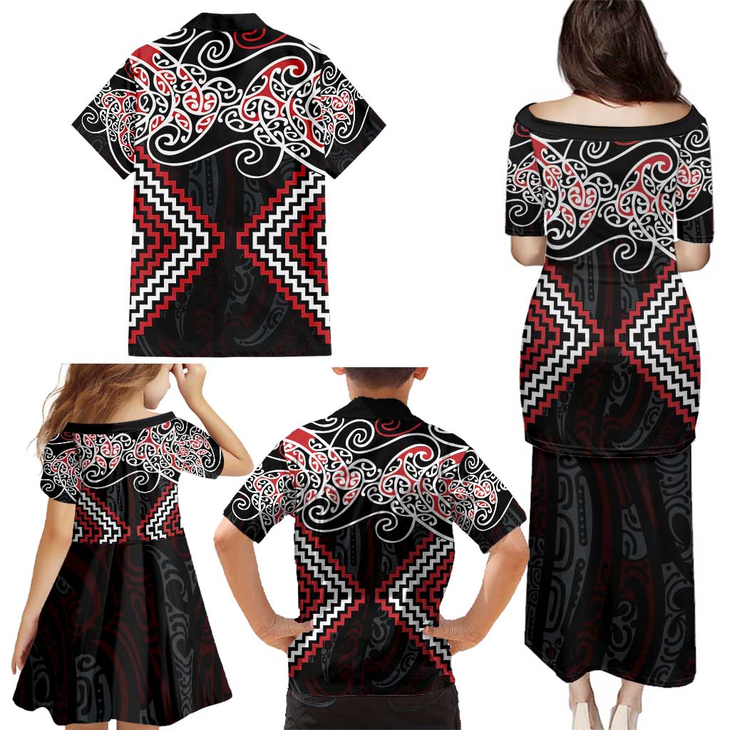 Red Aotearoa Tukutuku Manawa Tapu Family Matching Puletasi and Hawaiian Shirt Ta Moko Toi Maori LT9 - Polynesian Pride