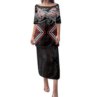 Red Aotearoa Tukutuku Manawa Tapu Family Matching Puletasi and Hawaiian Shirt Ta Moko Toi Maori LT9 Mom's Dress Red - Polynesian Pride