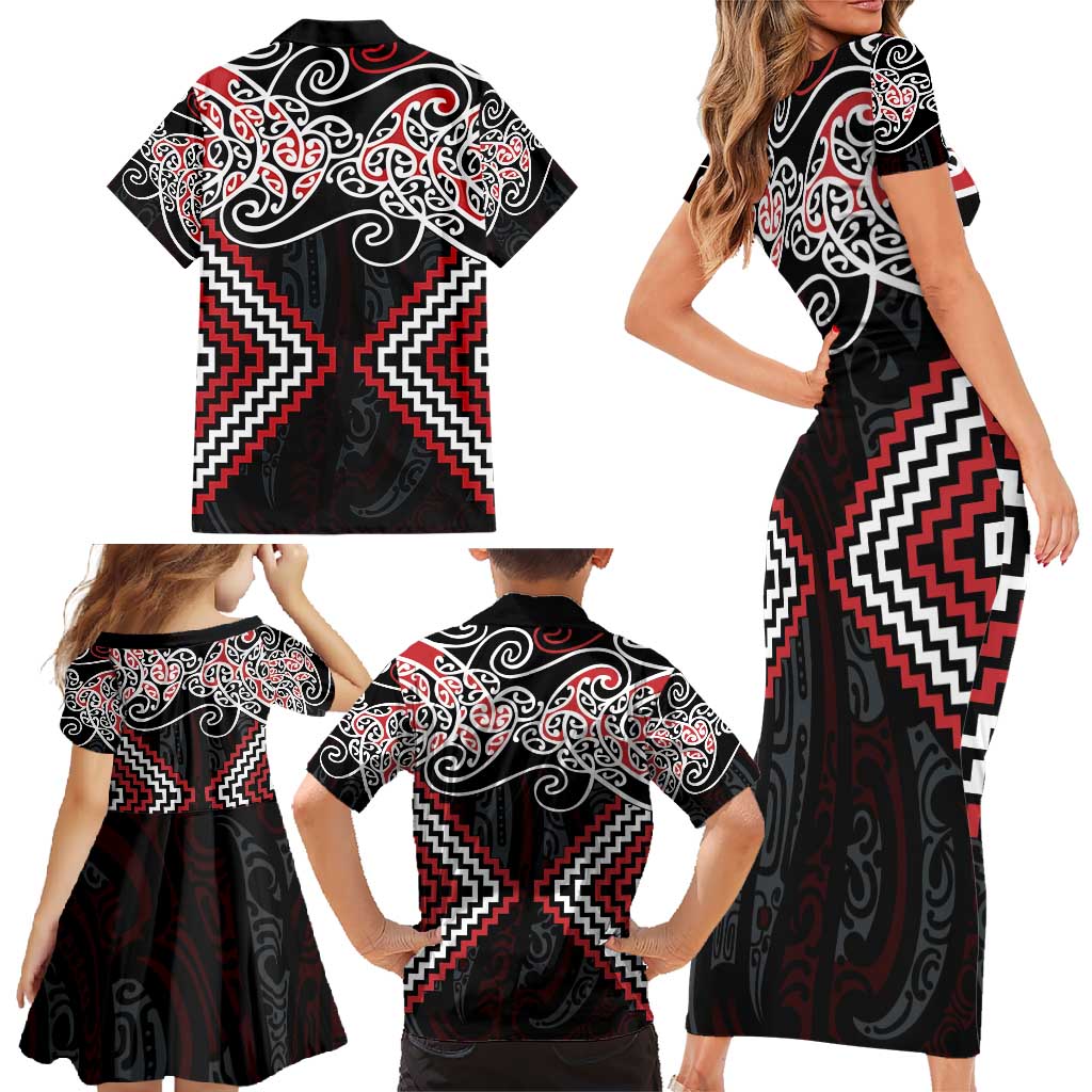 Red Aotearoa Tukutuku Manawa Tapu Family Matching Short Sleeve Bodycon Dress and Hawaiian Shirt Ta Moko Toi Maori LT9 - Polynesian Pride