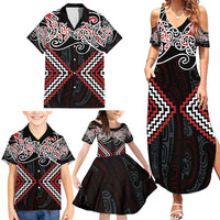 Red Aotearoa Tukutuku Manawa Tapu Family Matching Summer Maxi Dress and Hawaiian Shirt Ta Moko Toi Maori LT9 - Polynesian Pride