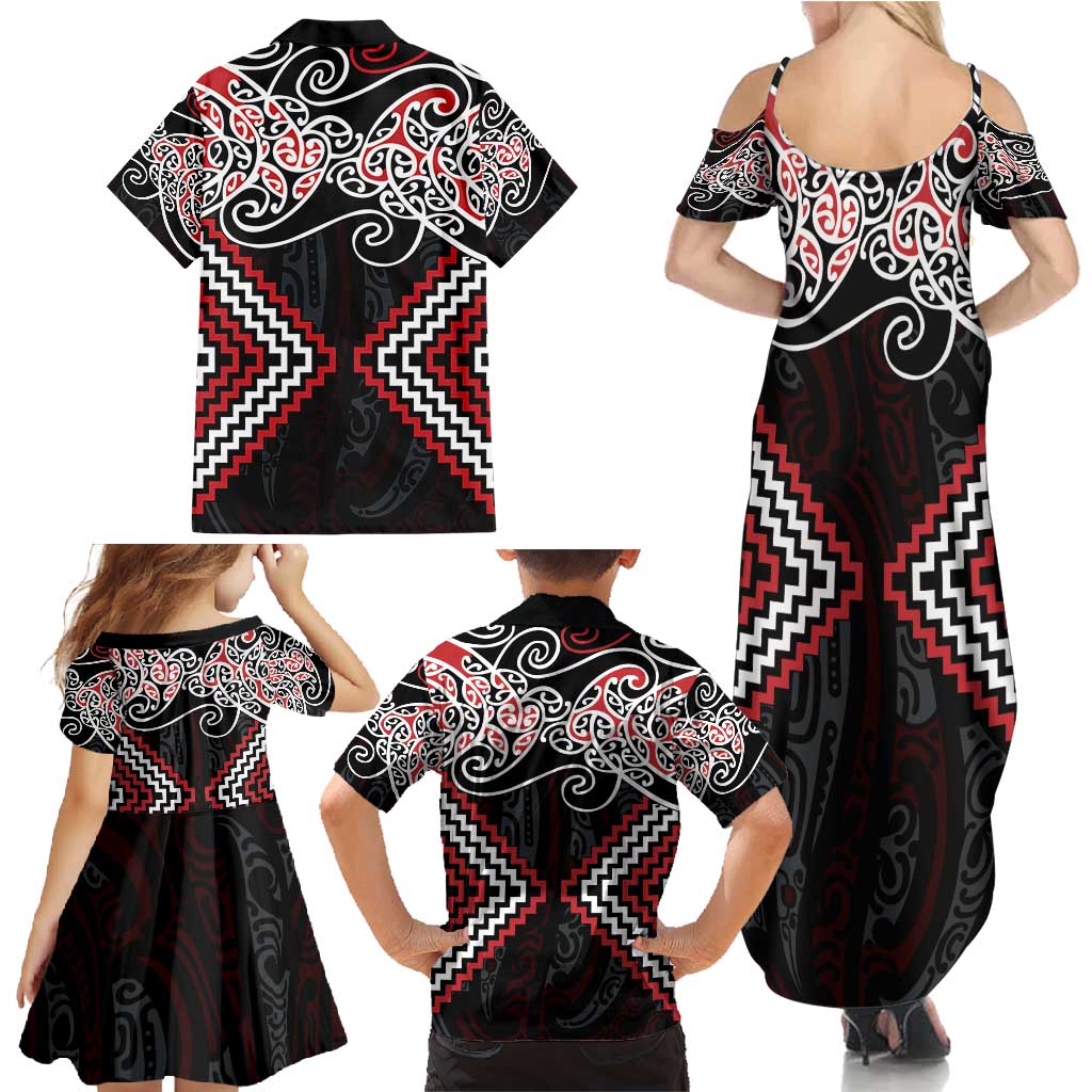 Red Aotearoa Tukutuku Manawa Tapu Family Matching Summer Maxi Dress and Hawaiian Shirt Ta Moko Toi Maori LT9 - Polynesian Pride