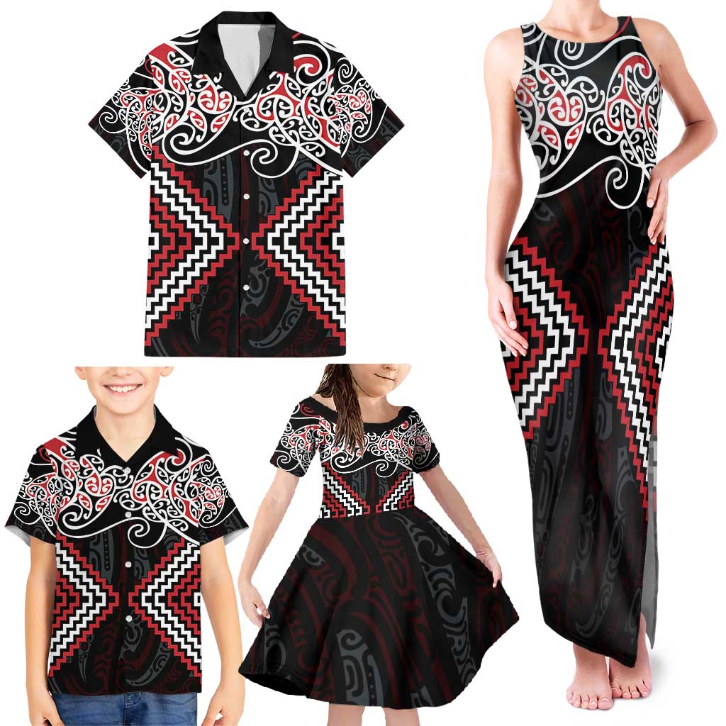 Red Aotearoa Tukutuku Manawa Tapu Family Matching Tank Maxi Dress and Hawaiian Shirt Ta Moko Toi Maori LT9 - Polynesian Pride