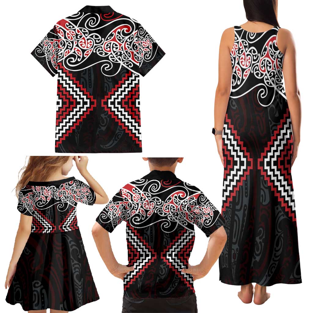Red Aotearoa Tukutuku Manawa Tapu Family Matching Tank Maxi Dress and Hawaiian Shirt Ta Moko Toi Maori LT9 - Polynesian Pride