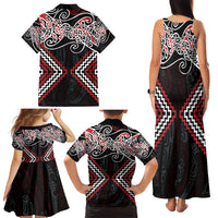 Red Aotearoa Tukutuku Manawa Tapu Family Matching Tank Maxi Dress and Hawaiian Shirt Ta Moko Toi Maori LT9 - Polynesian Pride