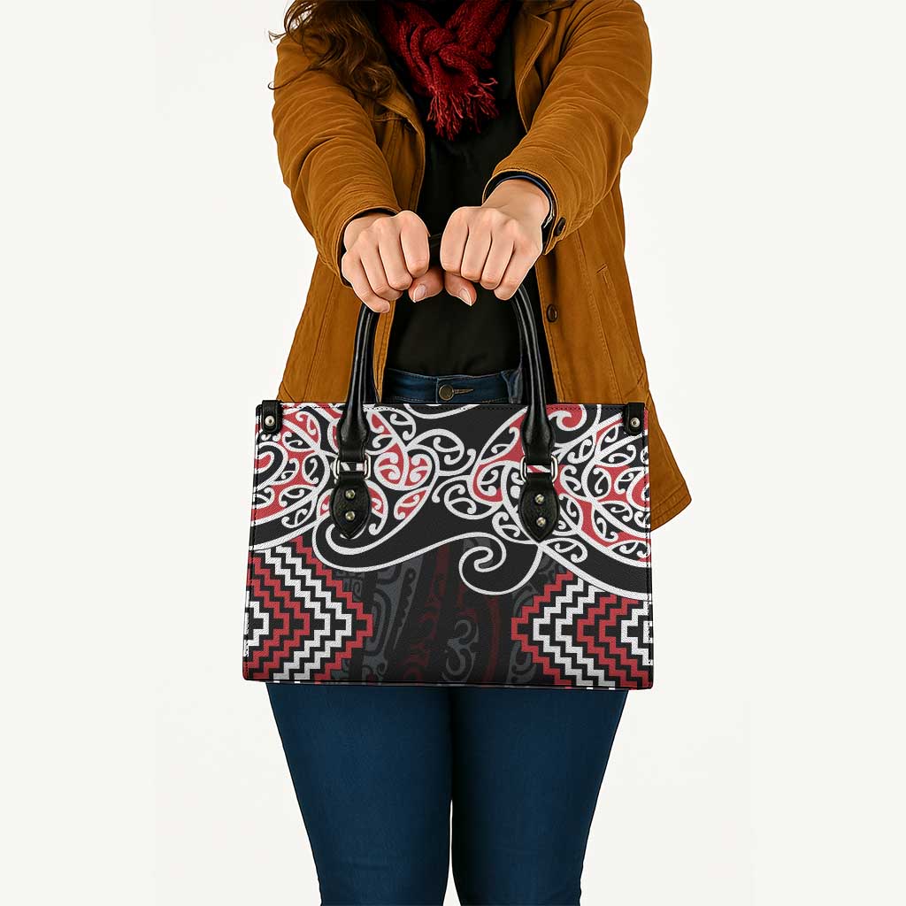 Red Aotearoa Tukutuku Manawa Tapu Leather Bag Ta Moko Toi Maori - Polynesian Pride