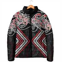 Red Aotearoa Tukutuku Manawa Tapu Padded Jacket Ta Moko Toi Maori - Polynesian Pride