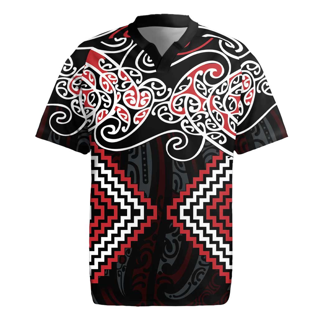 Red Aotearoa Tukutuku Manawa Tapu Rugby Jersey Ta Moko Toi Maori LT9 Red - Polynesian Pride