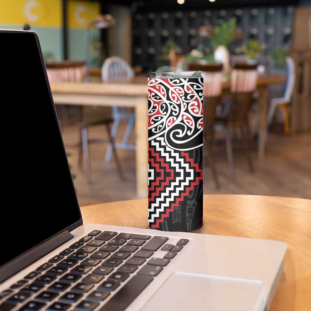 Red Aotearoa Tukutuku Manawa Tapu Skinny Tumbler Ta Moko Toi Maori LT9 - Polynesian Pride