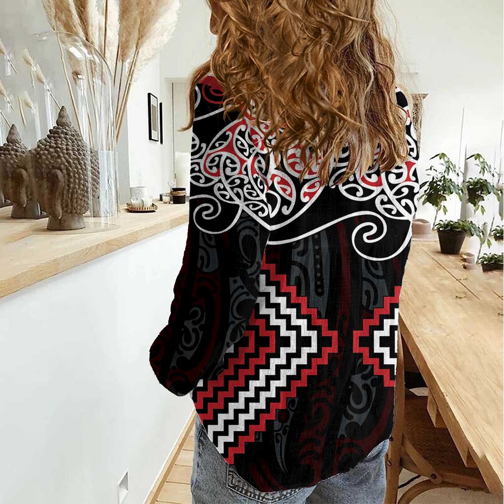 Red Aotearoa Tukutuku Manawa Tapu Women Casual Shirt Ta Moko Toi Maori LT9 - Polynesian Pride