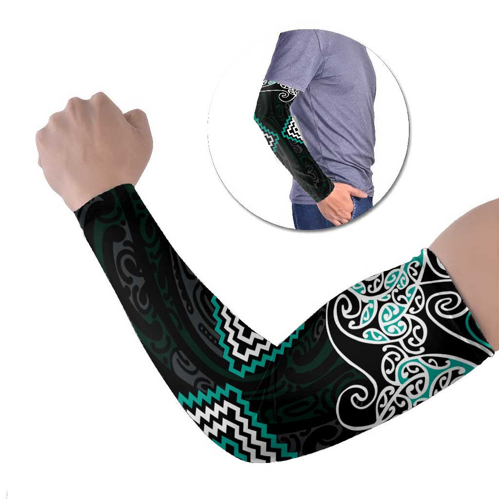 Turquoise Aotearoa Tukutuku Manawa Tapu Arm Sleeves Ta Moko Toi Maori LT9 Set of 2 Turquoise - Polynesian Pride