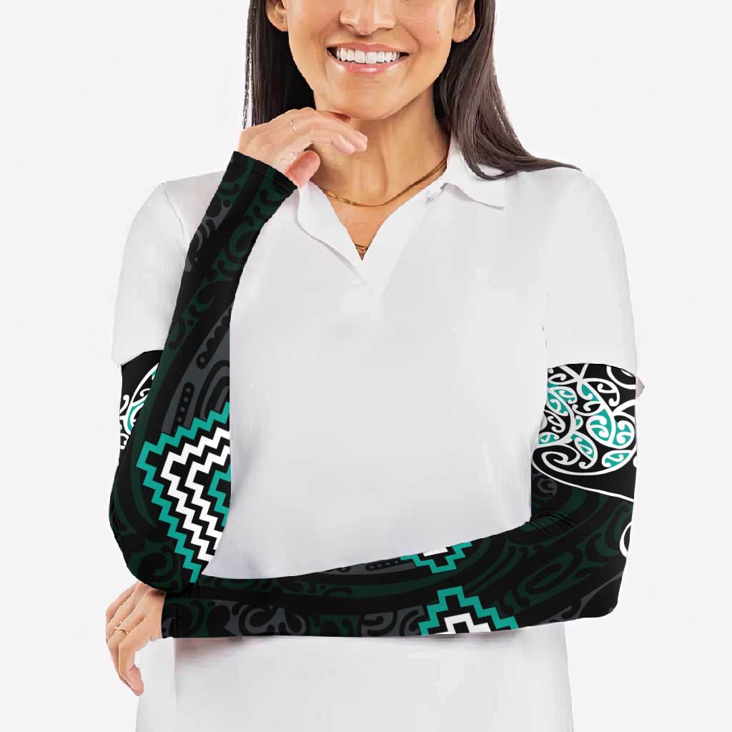 Turquoise Aotearoa Tukutuku Manawa Tapu Arm Sleeves Ta Moko Toi Maori - Polynesian Pride