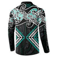 Turquoise Aotearoa Tukutuku Manawa Tapu Button Sweatshirt Ta Moko Toi Maori