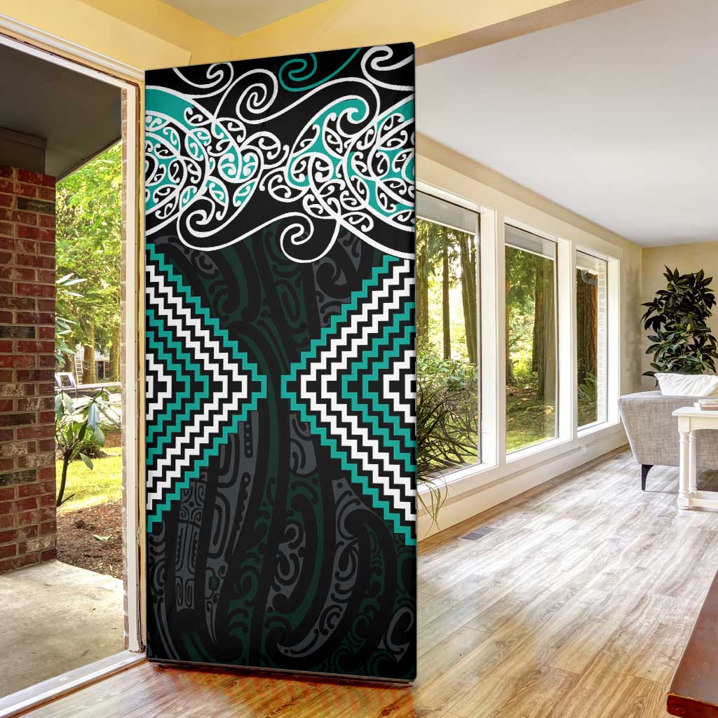 Turquoise Aotearoa Tukutuku Manawa Tapu Door Cover Ta Moko Toi Maori - Polynesian Pride